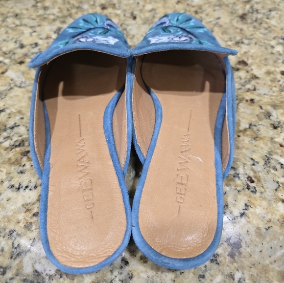 GeeWaWa Anthropologie Sundance Slide on Mules Shoes Sandals Size 37 Blue Floral - Picture 4 of 6